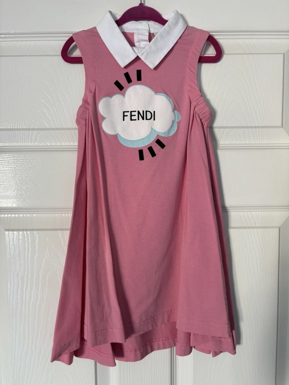 Fendi Pink Sleeveless Dress with White Collar and Cloud Logo